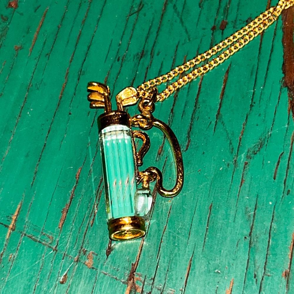 Swarovski Gold Crystal Golf Club Bag Pendant Necklace FINAL PRICE